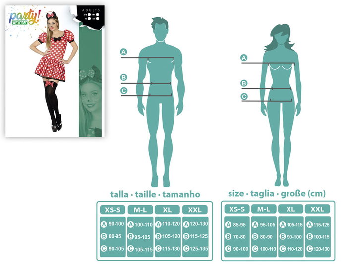 DisfrazaHoy Disfraz Ratoncita Mujer Adulto - Traje de 2 Piezas para Fiesta, Vestido y Diadema, Tallas M-L, Color Rojo