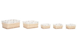 DKD Home Decor Set de 5 Cestas de Ropa Mimbre y Algodón Natural CAMOMILA