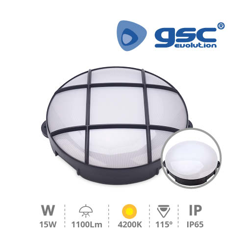 GSC Evolution Aplique LED redondo Oxalis con rejilla 15W 4000K Negro