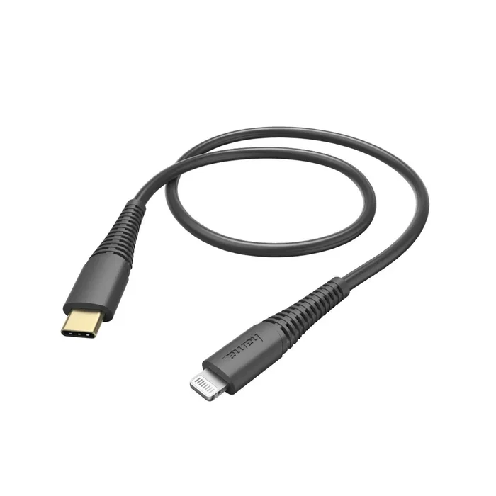 Hama 00183308 Cable de Carga USB-C a Lightning 1.5 Metros para iPhone/iPad, Negro, Conectores Chapados en Oro