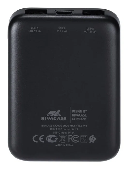 Rivacase VA2608 Powerbank Batería Externa 5000 mAh Negro, 2 Puertos USB-A + 1 USB-C, Carga Rápida, Protección SobreCarga Rivacase VA2608 Powerbank Batería Externa 5000 mAh Negro, 2 Puertos USB-A + 1 USB-C, Carga Rápida, Protección SobreCarga