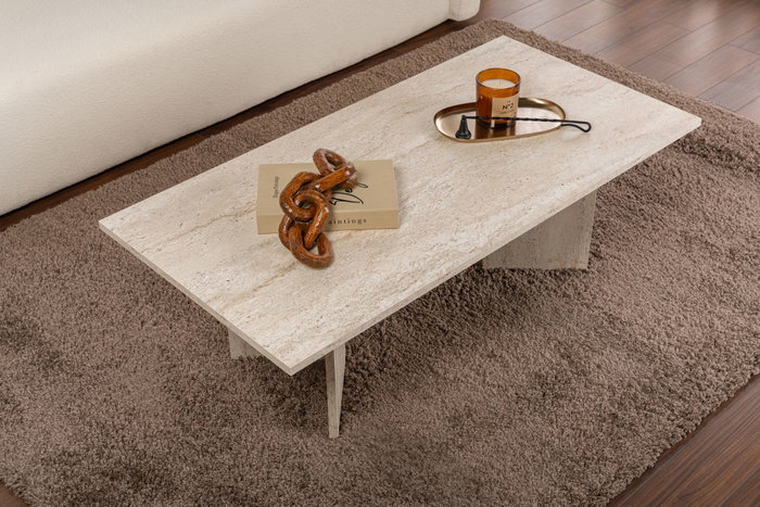 Nordure Mesa de Café Travertino Melamina 18mm Elegante y Duradera para Sala de Estar Sofisticada