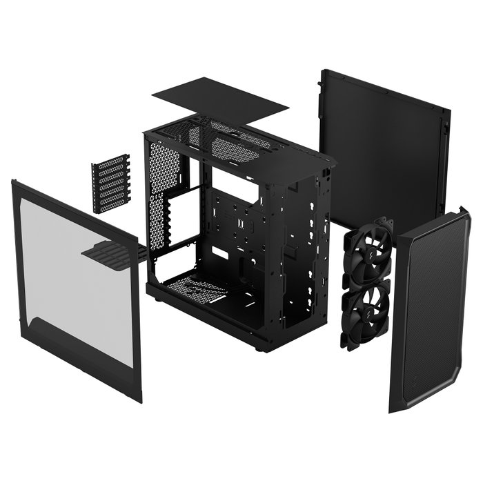 Fractal Design Focus 2 Mid Tower ATX Gaming, Negro con Ventana Lateral de Vidrio Templado, Compatible con ATX, Micro-ATX, Mini-ITX