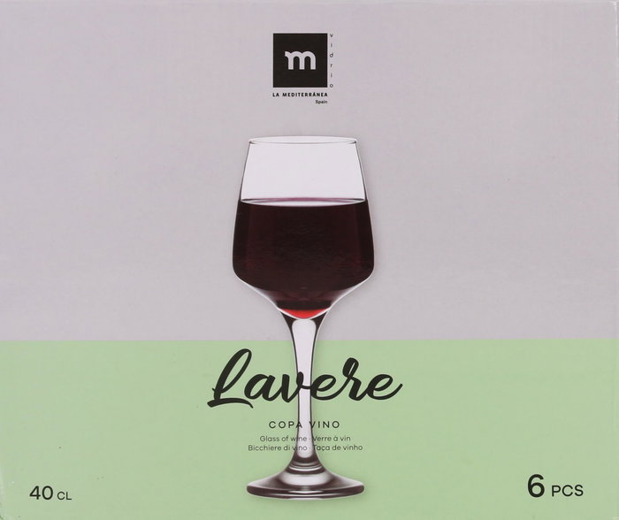 La Mediterranea Set de 4 cajas de 6 copas de vino/agua Lavere 400cc Cristal