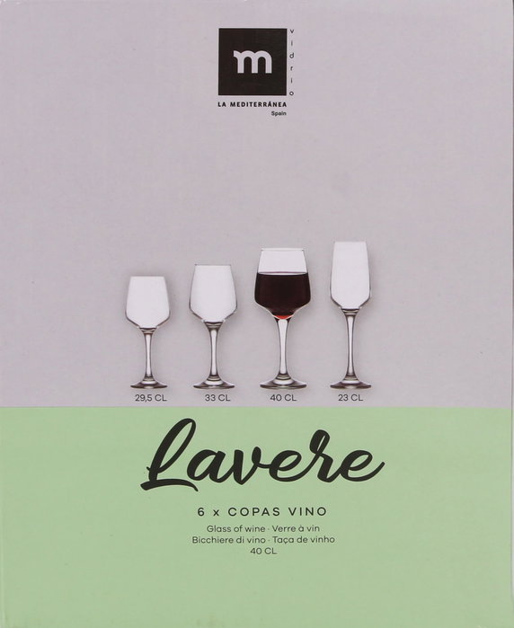 La Mediterranea Set de 4 cajas de 6 copas de vino/agua Lavere 400cc Cristal