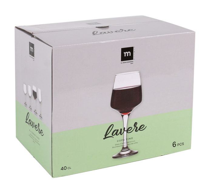La Mediterranea Set de 4 cajas de 6 copas de vino/agua Lavere 400cc Cristal