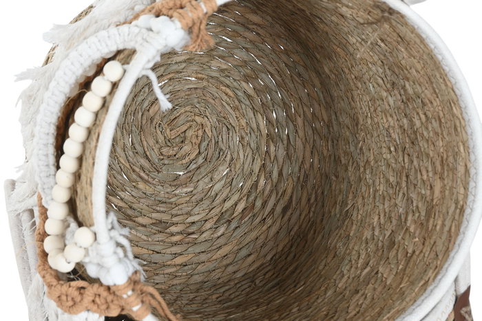 DKD Home Decor Set de 3 Cestas de Fibra y Algodón Natural/Blanco 40x40x47 cm DKD Home Decor Set de 3 Cestas de Fibra y Algodón Natural/Blanco 40x40x47 cm