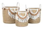 DKD Home Decor Set de 3 Cestas de Fibra y Algodón Natural/Blanco 40x40x47 cm