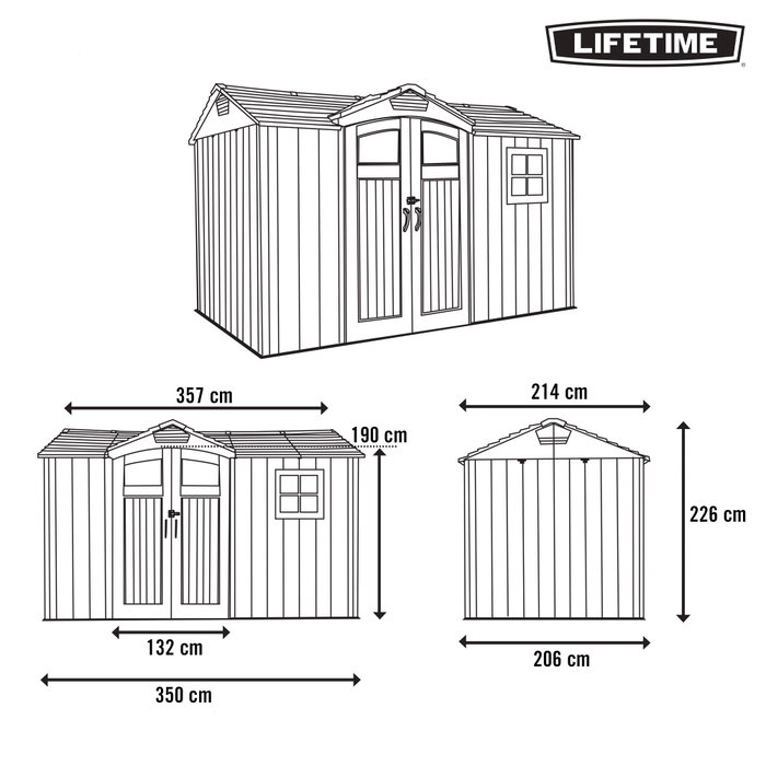 Lifetime Caseta de jardín horizontal 7,6 m² con suelo, ventana y estanterías
