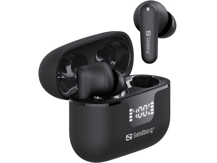 Sandberg Wireless Earbuds ANC+ENC con Cancelación de Ruido y Pantalla de Batería, Negro