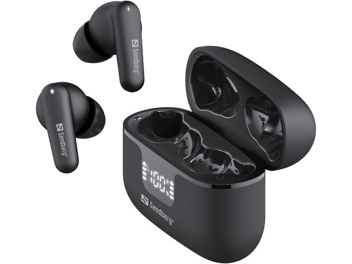 Sandberg Wireless Earbuds ANC+ENC con Cancelación de Ruido y Pantalla de Batería, Negro