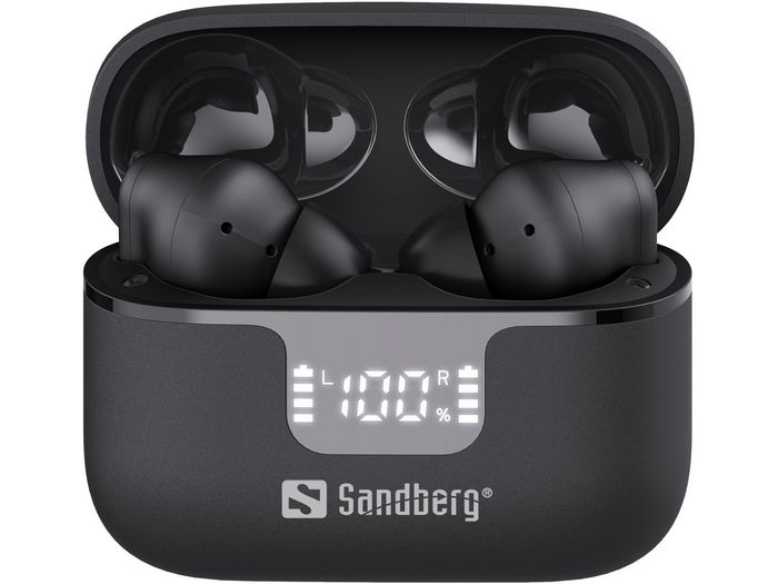 Sandberg Wireless Earbuds ANC+ENC con Cancelación de Ruido y Pantalla de Batería, Negro