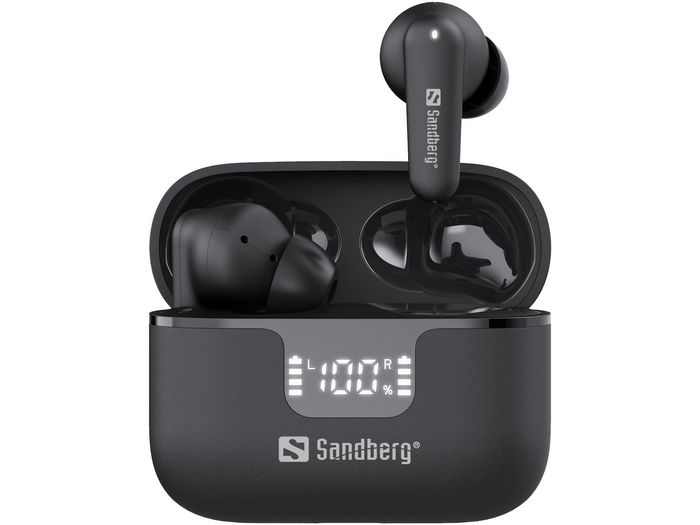 Sandberg Wireless Earbuds ANC+ENC con Cancelación de Ruido y Pantalla de Batería, Negro