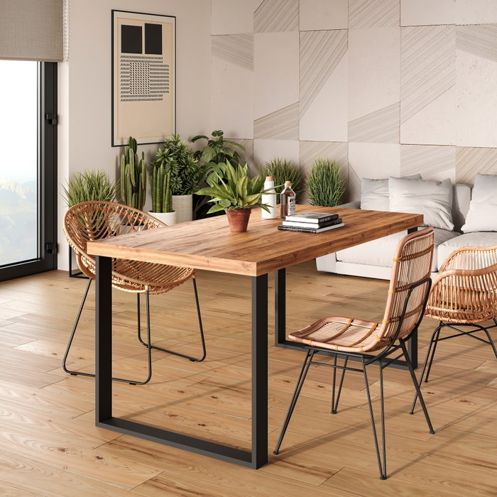 Emuca Juego de patas rectangulares Square para mesa, ancho 600mm, Acero, Pintado negro