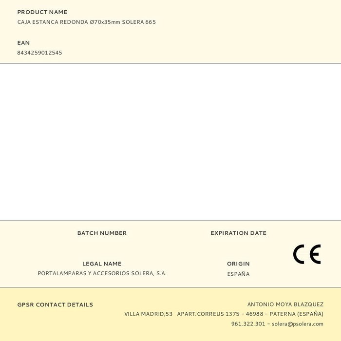 Solera Caja Estanca Redonda Ø70x35mm 665