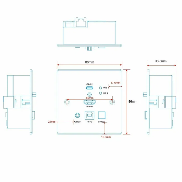 Lindy 38387 Extensor KVM Transmisor HDMI USB-C por Cable Cat6, 4K@60Hz, Hasta 150m
