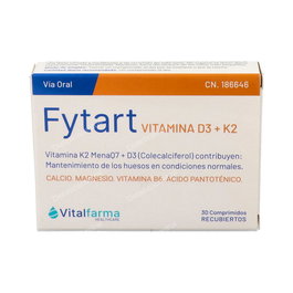 VITALFARMA Fytart 30 Cápsulas - Complemento para Huesos y Músculos con Calcio, Fósforo, Magnesio, Vitamina K2 y D3