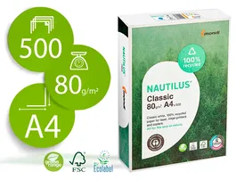 Nautilus Papel Multifuncion Din A4 80 Gramos Blanco 500 Hojas 100% Reciclado