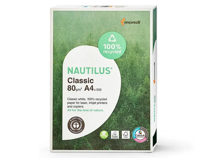 Nautilus Papel Multifuncion Din A4 80 Gramos Blanco 500 Hojas 100% Reciclado