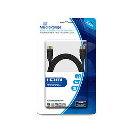 MEDIARANGE HDMI Cable MRCS157, 3 metros, 18 Gbit/s, 4K 4096x2160, 3D, Ethernet, Conectores chapados en oro, Negro