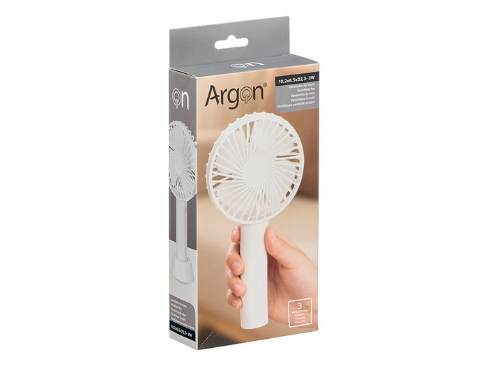 Argon Ventilador de Mano Blanco Recargable USB-C con Batería, Dimensiones: 21 x 4.5 x 10 cm, Material ABS (Set de 12)