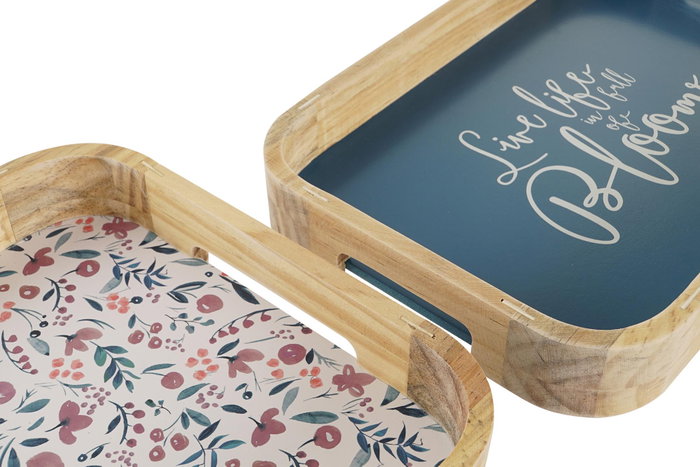 DKD Home Decor Set de 2 Bandejas Decorativas MDF Country Floral Natural 35x24x4,5 cm