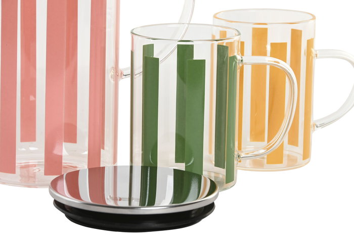DKD Home Decor Set de 3 Jarras de Cristal e Inox 1,2L - 3 Rayas
