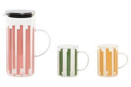 DKD Home Decor Set de 3 Jarras de Cristal e Inox 1,2L - 3 Rayas
