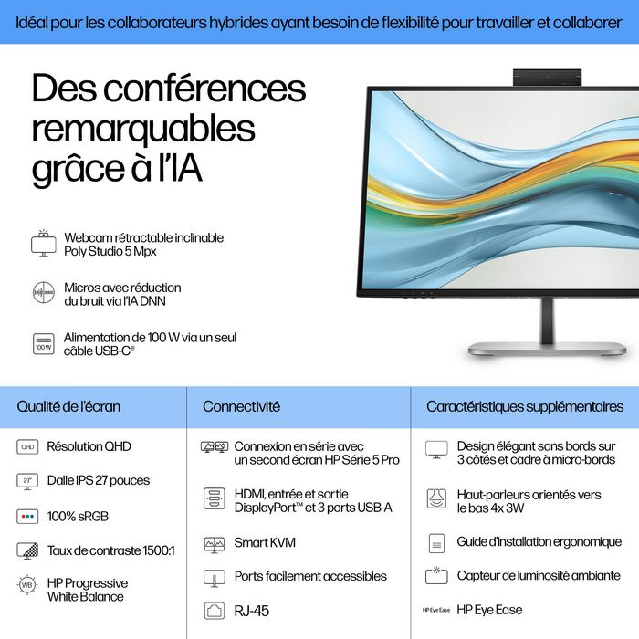 HP Series 5 Pro Monitor 27 pulgadas QHD USB-C para Videoconferencias con IA - 527pm PVC Free HP Series 5 Pro Monitor 27 pulgadas QHD USB-C para Videoconferencias con IA - 527pm PVC Free
