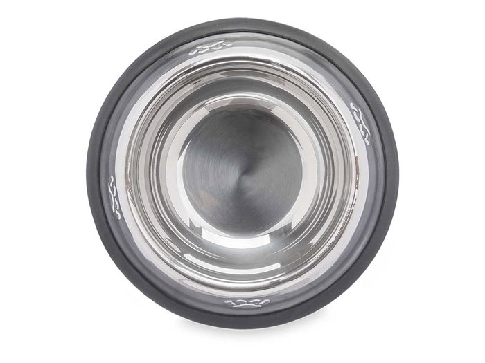 Mascow Comedero para Mascota Metálico con Huellas de Goma Negro 18 cm (200 ml) (Set de 24)