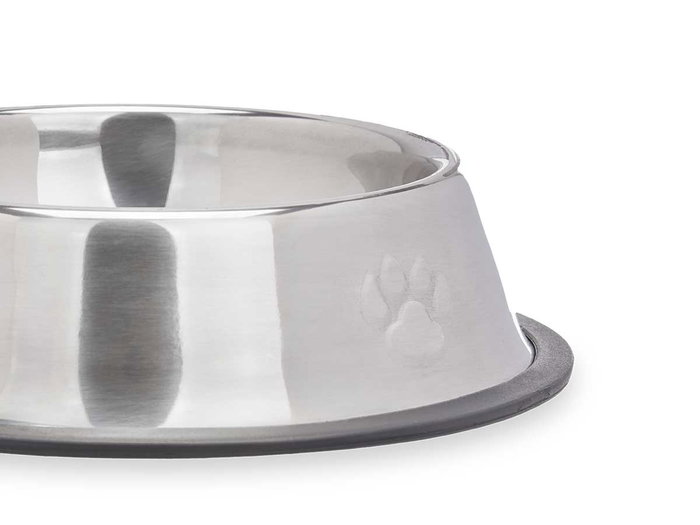 Mascow Comedero para Mascota Metálico con Huellas de Goma Negro 18 cm (200 ml) (Set de 24)