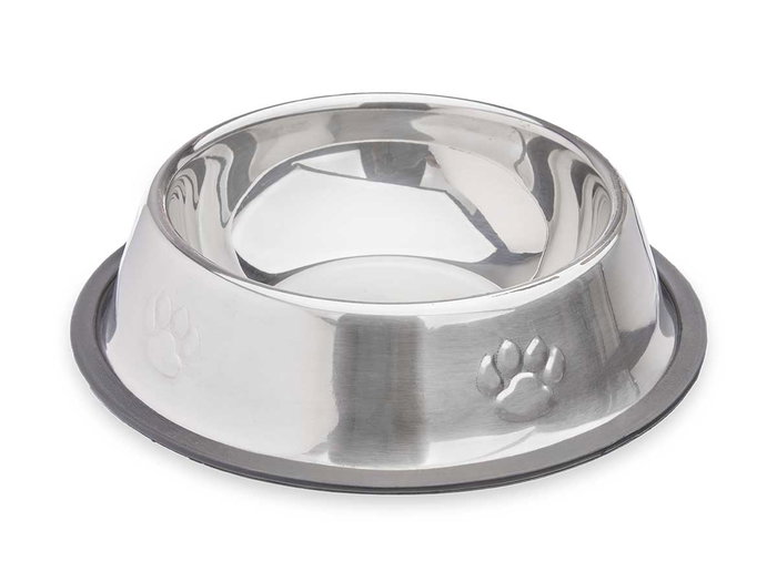 Mascow Comedero para Mascota Metálico con Huellas de Goma Negro 18 cm (200 ml) (Set de 24)