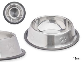 Mascow Comedero para Mascota Metálico con Huellas de Goma Negro 18 cm (200 ml) (Set de 24)