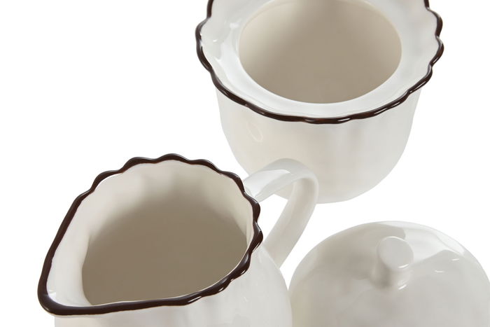 DKD Home Decor Azucarero Cottage Louvre loving 24 Porcelana Blanco Marron Set de 2 8.4 x 8 x 12 cm