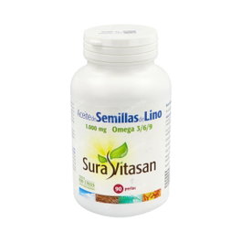 Sura Vitasan Aceite de Semillas de Lino 1000mg - 90 Perlas - Omega 3, 6 y 9 - Ácido Alfa-Linolénico - Cultivo Biológico - Complemento Alimenticio