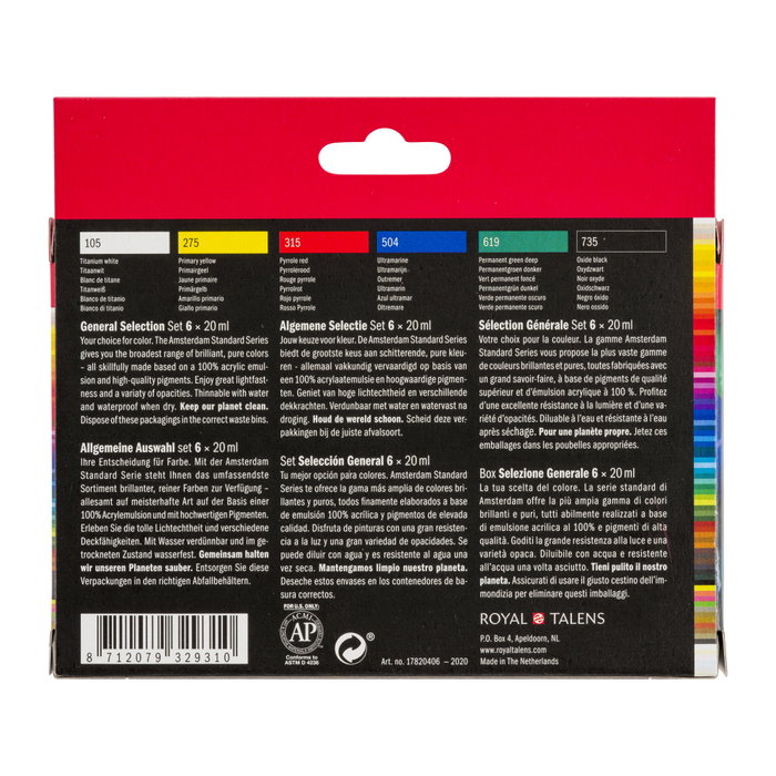 Talens Amsterdam Standard Series Set de Acrílicos Selección General 6 Tubos de 20ml