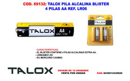 TALOX Pilas Alcalinas AA LR06 Pack de 4