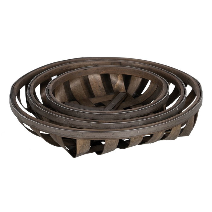 Ixia Set de 3 Cestas Decorativas de Madera Marrón de 3 Tamaños
