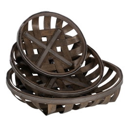 Ixia Set de 3 Cestas Decorativas de Madera Marrón de 3 Tamaños