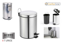 Confortime Cubo de Basura de Metal con Pedal de Apertura, 7 Litros, Color Plata, Dimensiones 20 x 26 x 30.1 cm (6 Unidades)