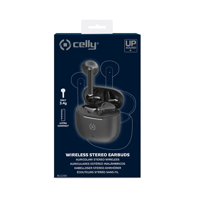Celly BUZ2 Auriculares True Wireless Intraurales para Llamadas y Música, Negro, Bluetooth 5.3, Conexión USB Tipo C, Autonomía 4h