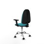 Silla de oficina Algarra con mecanismo Contacto permanente básico tapizada con Tela color Turquesa. Equipada con Base cromada, Brazos 2D y Ruedas autofrenantes