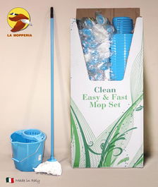 La Mopperia Cubo 12L con Escurridor, Palo y Fregona Azul 120cm (40 Unidades)