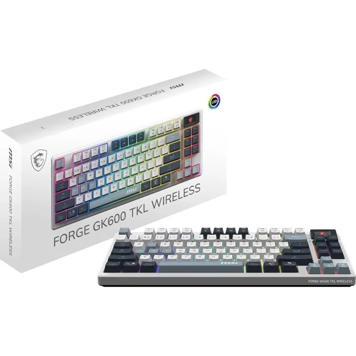 MSI Teclado inalámbrico para juegos FORGE GK600 TKL Wireless AAAQK42316 - Interruptores mecánicos lineales - RGB - Blanco MSI Teclado inalámbrico para juegos FORGE GK600 TKL Wireless AAAQK42316 - Interruptores mecánicos lineales - RGB - Blanco