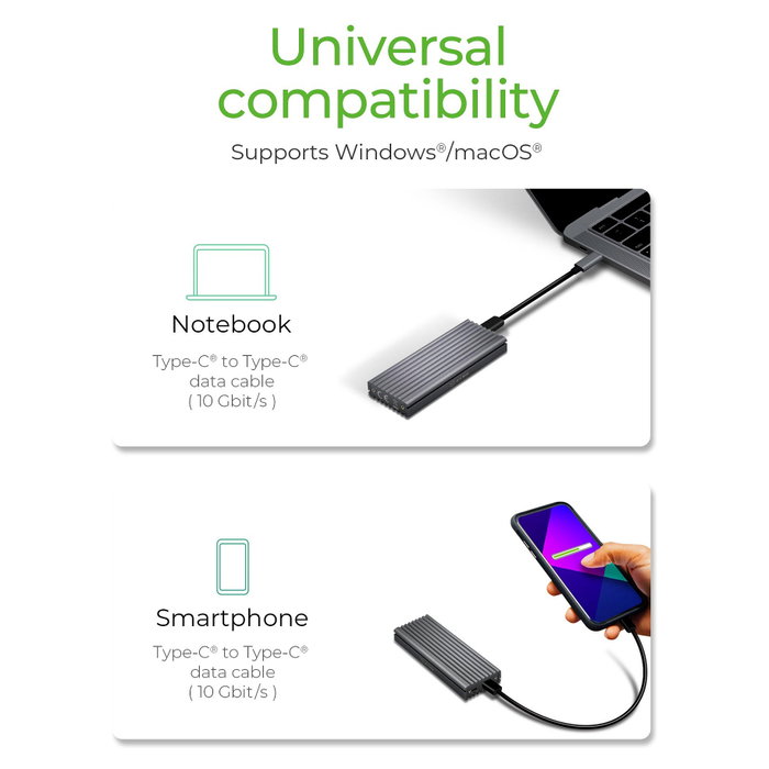 ICY BOX IB-1817M-C31 Caja Externa USB-C 3.1 Gen 2 para SSD M.2 NVMe PCIe 3.0 Aluminio Gris 10 Gbit/s Plug and Play Mac Windows