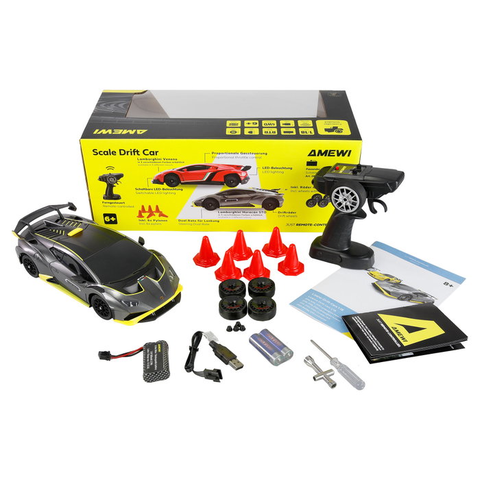 AMEWI RC Drift Lizenz Lamborghini Huracan STO Coche de Carreras 1:18 Antracita