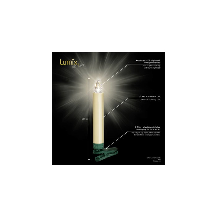 Krinner Lumix Superlight Set de 10 velas marfil