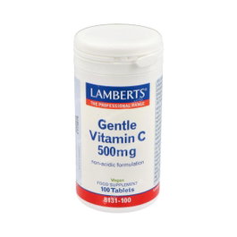 Lamberts Gentle Vitamina C 500 mg (No Ácida) en Ascorbato de Calcio, Apto para Veganos, 100 Comprimidos