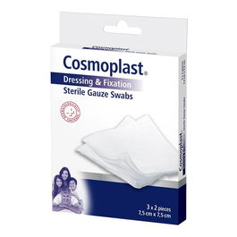 Cosmoplast Gasas Esterilizadas (7,5 x 7,5 cm) 6 uds Algodón Puro Blanco Absorbentes Permeables