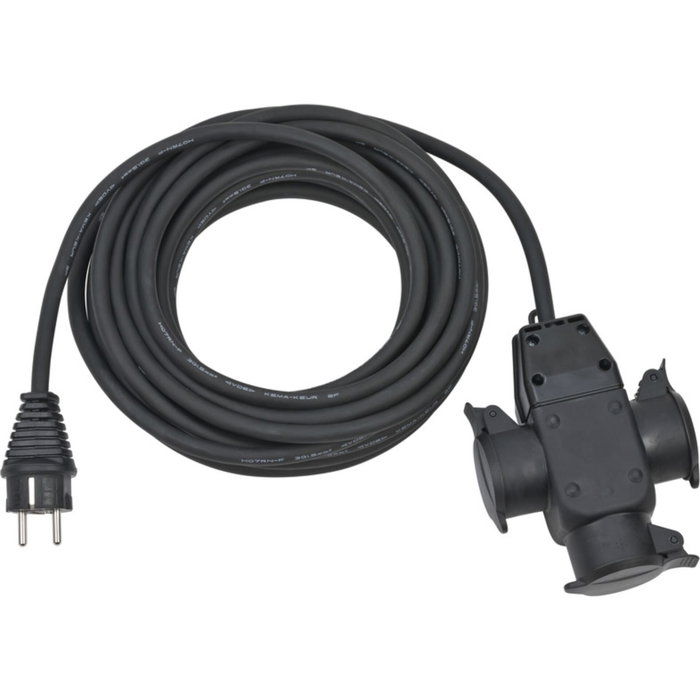Brennenstuhl Cable de extensión de 10m con acoplamiento de goma de 3 vías IP44 Brennenstuhl Cable de extensión de 10m con acoplamiento de goma de 3 vías IP44